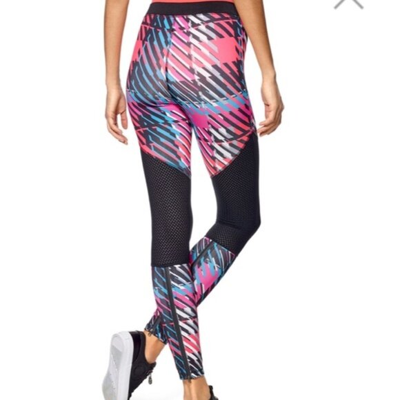 Hue stylish dynamic geometric pattern zipper ankled mesh knees skinny leggings.M - Picture 10 of 10